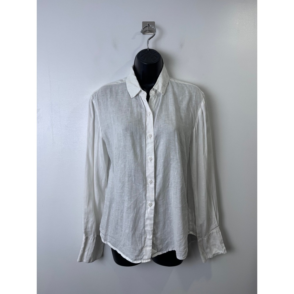 Reformation Women White Linen Button Down Long Sleeve Shirt Small